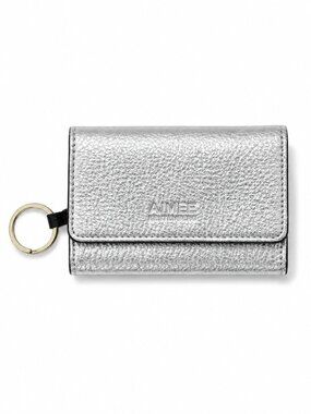 Aimee Kestenberg Silver Metallic Leather Keychain Wallet Card Holder